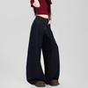 Vintage Dark Blue Jeans Women's Spring Washed Loose Wide-leg Trousers Casual Straight Mopping Pants