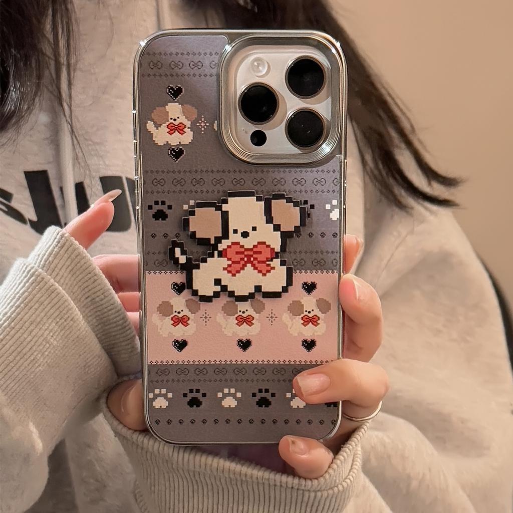 Fair Isle Cartoon Apple 16 Mobile Phone Case 17promax Leather 15 Suitable for IPhone13 Electroplated Hard 11 Couple Style