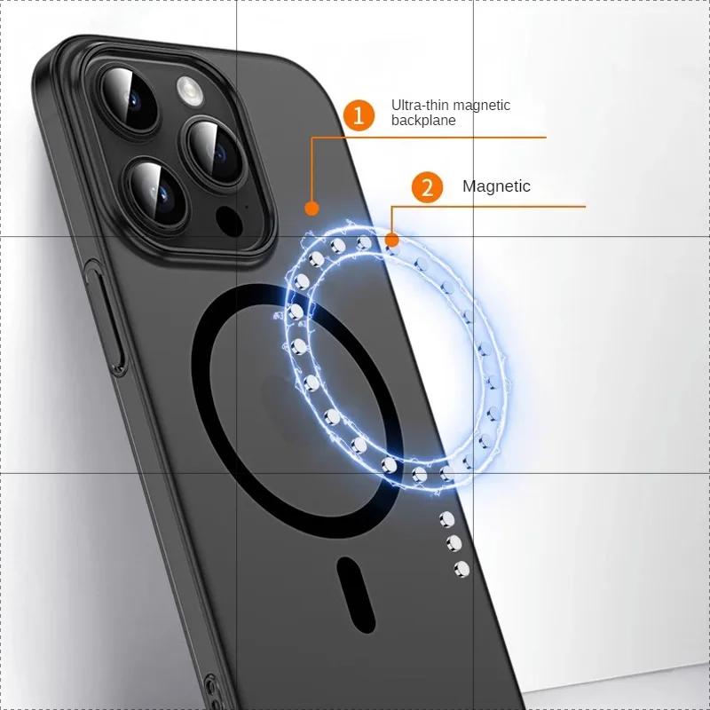 Ultra Thin Frosted Style Magnetic Case For iPhone 15 14 13 12 11 Pro Max 15 Plus Lens Protective Wireless Charging Magsafe Cover