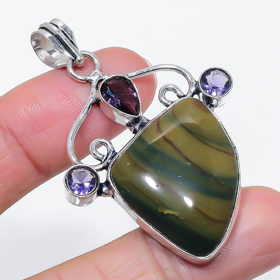 

Натуральный гелиотроп, аметист 925 стерлинговое серебро ювелирный кулон 2,21 C2g15
