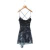 Sexy Cross Strap Big Halter Suspender Skirt European and American Spice Girls Tie-dye Printed Mesh Irregular Waist Dress