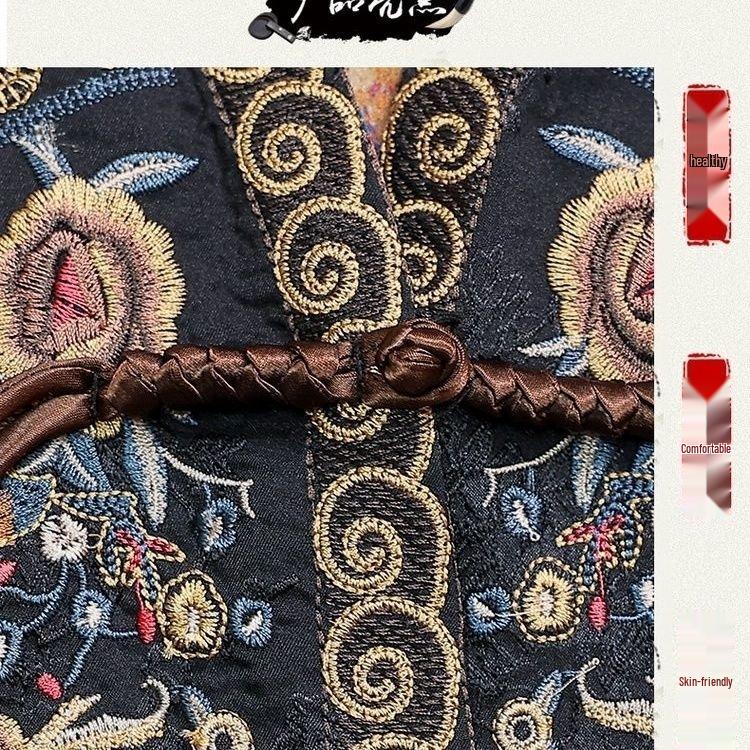 2024 Retro Etnisk Kinesisk Stil Brodert Reversibel V-hals Vest for Kvinner