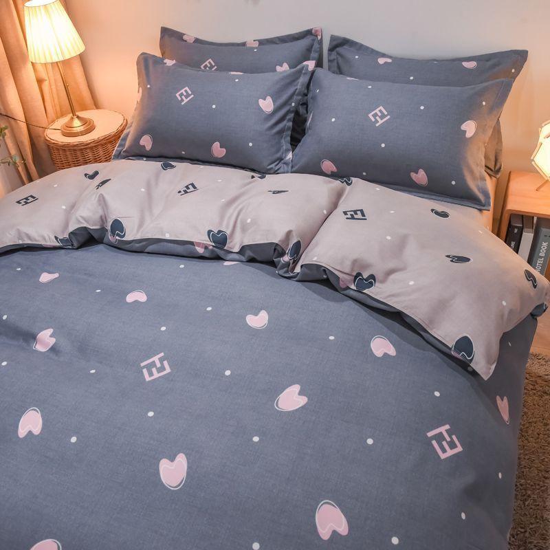 Vierteiliges Bettwäsche-Set, Bettwäsche, Gewaschene Baumwolle Sandgestrahlt Verdickter Bettbezug, Stepplaken, Studentenwohnheim Einzelbettbezug Dreiteiliges Set