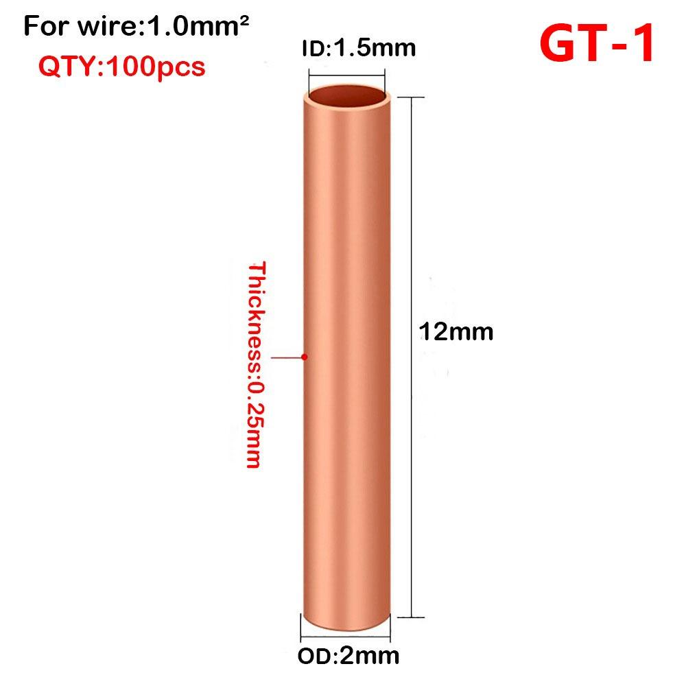 

100Pcs Hole Passing GT Copper Terminal Connecting Tube GT-1/1.5/2.5/4/6/10/16/25 Cable Connector Kit Wire Terminal Crimp