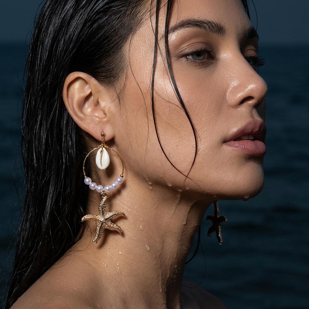 Imitation Pearl Starfish Shell Fringe Earrings Summer Pendant Earrings Beach Vacation Style Accessory Fashion Daily Accessory