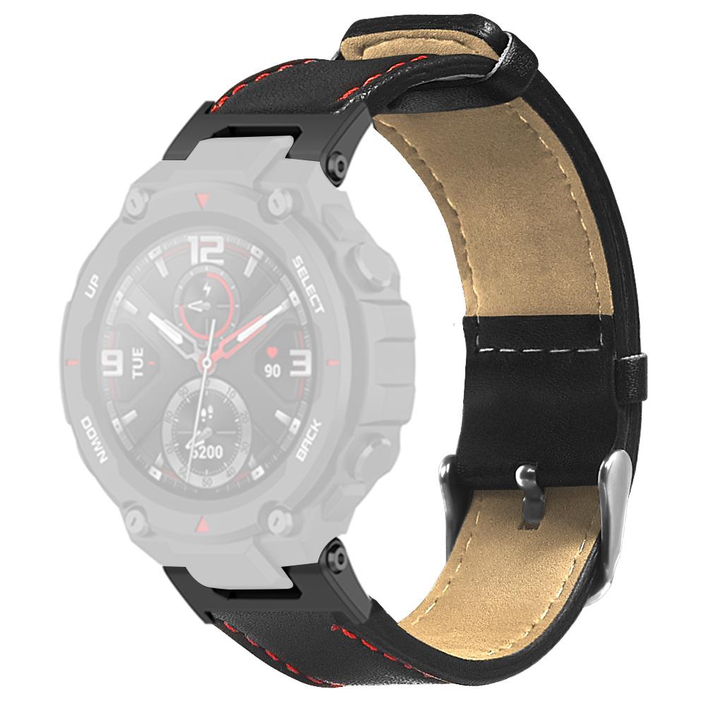 Pro Huami Amazfit T-Rex/T-Rex Pro Náhradní řemínek k hodinkám Prošívaný Kožený Náramek,Černý