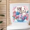 Cat & Floral Animal Toilet Stickers, Waterproof Removable Self-Adhesive Bathroom Wall Decals