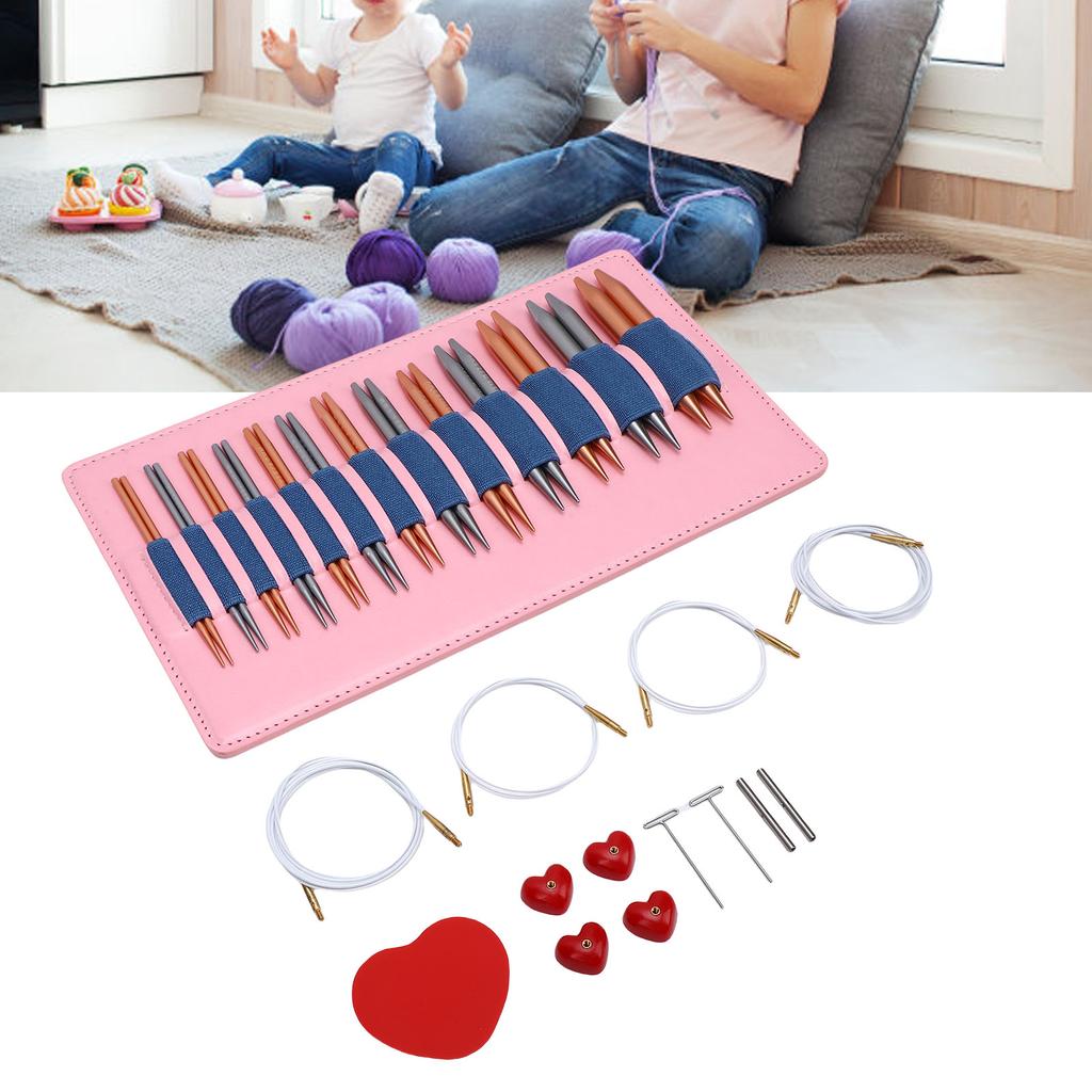 13 Pair Circular Knitting Needles and 4 Cables 10cm Dual Color Detachable Aluminum Weaving Needle Set for Scarves Sweaters Hats