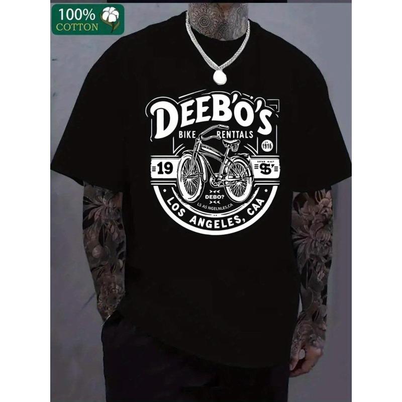 European Size Men s Black Patterned T-shirt Featuring a Stylish DEEBO s Bicycle Rental Design - a Unique Summer Casual T-shirt S чёрный