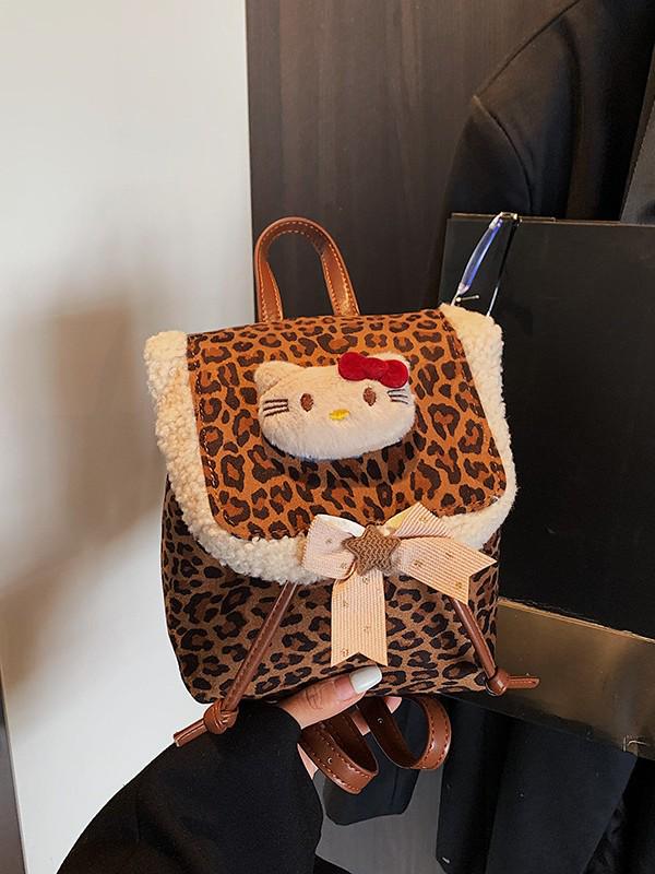Children's Retro Leopard Print Cartoon Backpack for Girls 2025 - Cute Kitten Design Small Backpack
