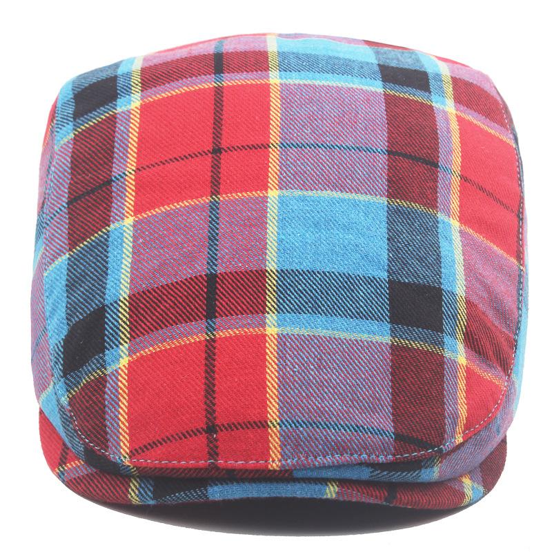 Leichte Atmungsaktive Karomuster Baskenmützen in Kontrastfarben, Retro Vintage Unisex Flache Hüte, Britische Freizeitkopfbedeckung