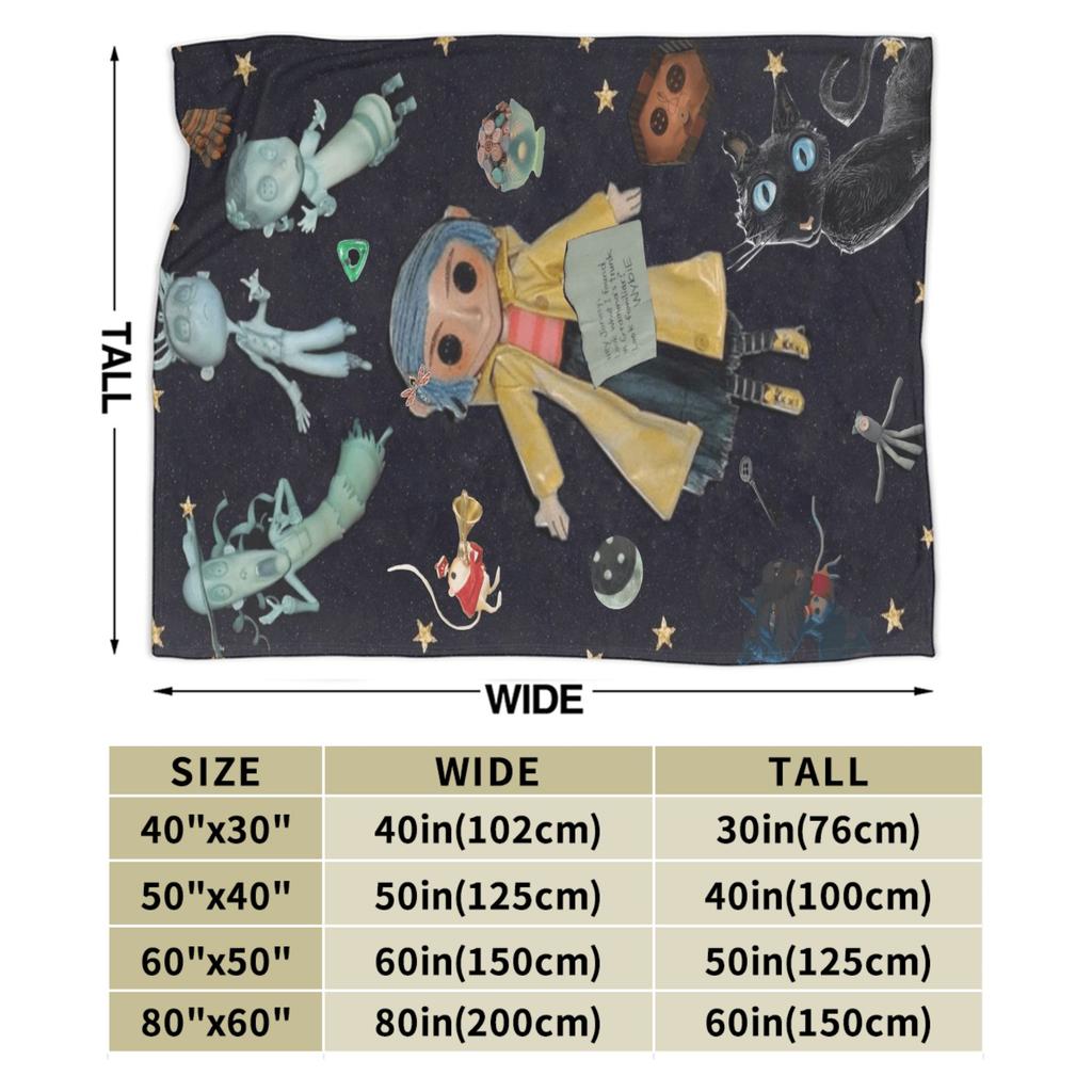 Horror Cartoon C-Coraline Flannel Blanket Girls Comfortable Throw Blanket Autumn Couch Chair Bedspread Sofa Bed Cover