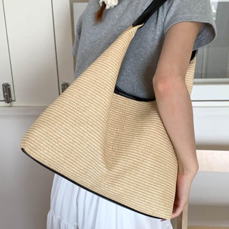 2025 new retro woven tote bag straw bag Korean version large capacity shoulder bag holiday wind beach bag women