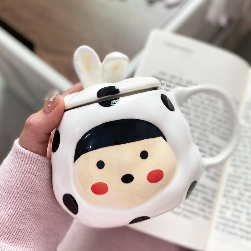 High-value mug cute cute ceramic cup with lid female student home creative girl heart water cup gift