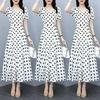 Léto 2025 Puntíkované šaty nad koleno: Nová Módní Zeštíhlující Pasová Midi