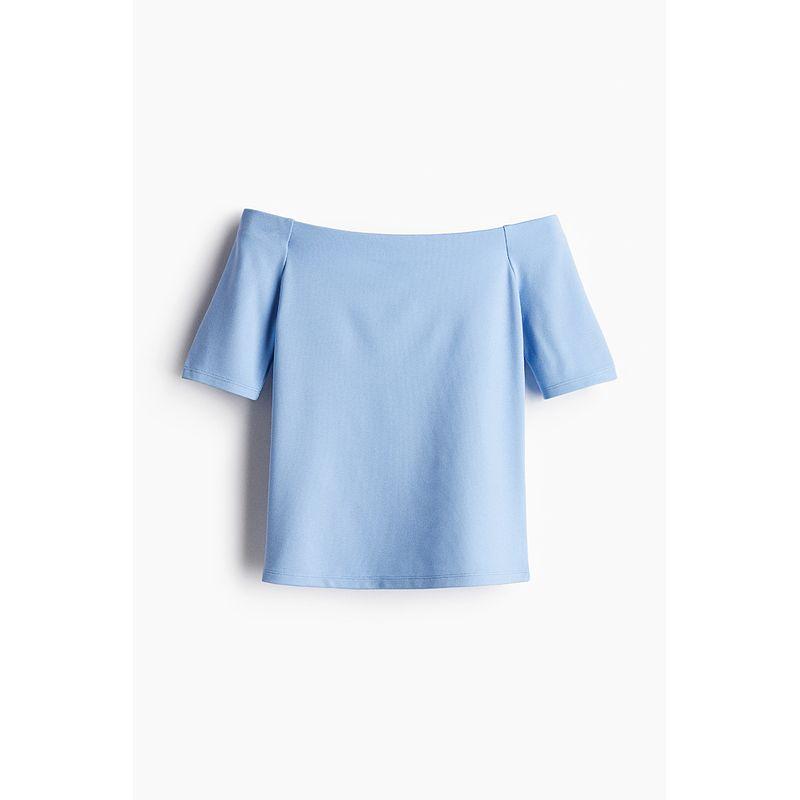

HM Women s T-shirt 2025 Summer New Arrival off-Shoulder off-Shoulder Collar Silm Fashion Casual Short-Sleeved Top 1292781 Light blue 150/76(XXS)