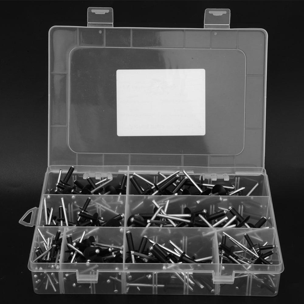 200pcs Black Finish Blind Rivet Assortment Kit Large Flange Blind River Kit  DIY Use
