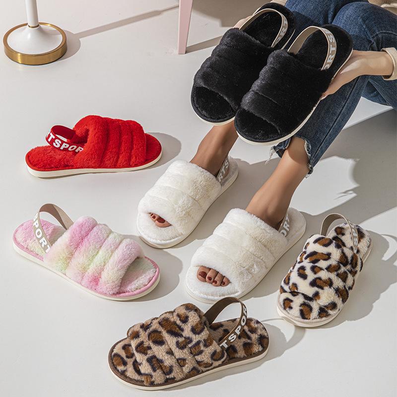 

Korean Style Women s Outdoor Open Toe Fur Slippers with Non-Slip Band 44-45 чёрный