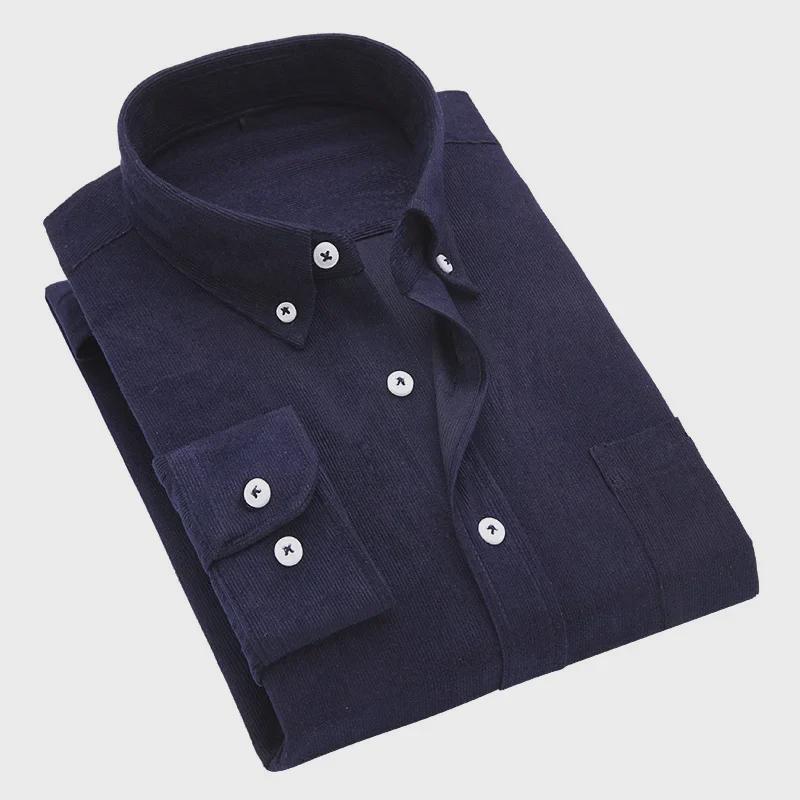 

Мужская вельветовая рубашка свободного покроя с длинным рукавом в корейском стиле для осени и зимы 5XL темно-синий