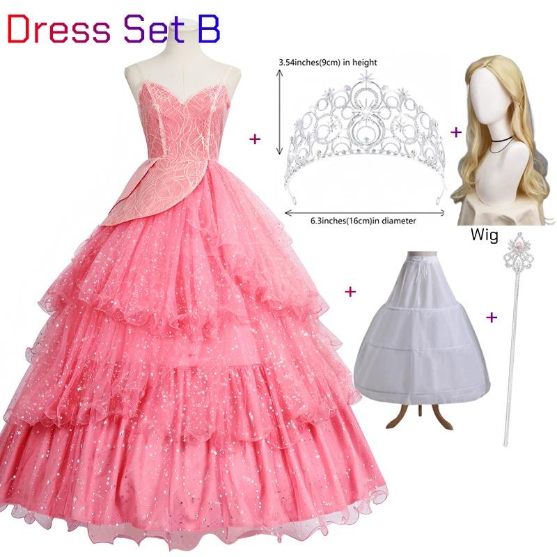Wicked Glinda Dress for Adults Pink Glinda Cosplay Costume Dress Halloween Dance Party Show for Women Role-Playing Party Outfit
