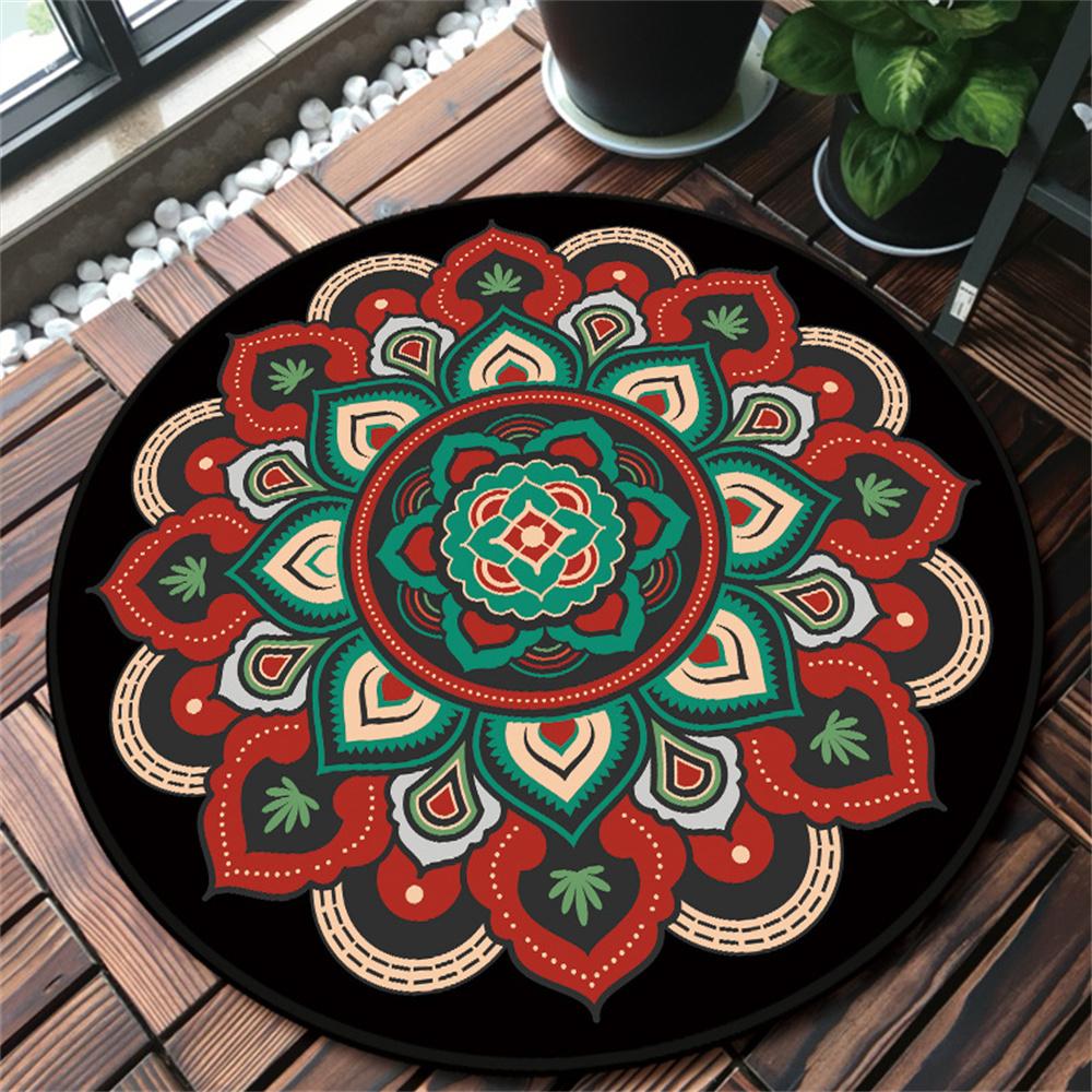 Mandala Carpet Dirt Resistant Black Round Carpet for Living Room Boho Flower Printed Floor Rug Anti-slip Blanket Home Decor Mats