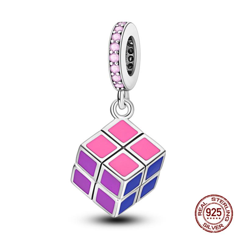 Original Charms Copper Rotatable Rubik'S Cube Series Charms Beads Fit 3Mm Original Bracelet Women Diy Jewelry Gifts