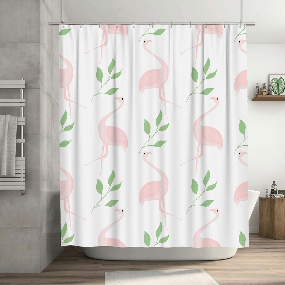 Modern Pink Swan Leaf Shower Curtain For Bathroom Decor Water-Resistant Fabric With Hooks 72 X 84 Inches Long