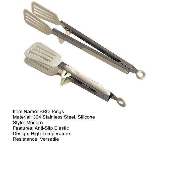 2Pcs Silicone BBQ Tongs 304 Stainless Steel Pot Protection Anti-Slip Design Food-Grade Food Clamp Cooking Tool