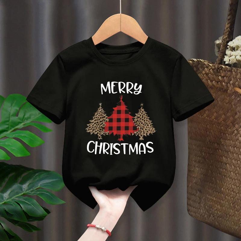 Neformální kreslené chlapecké a dívčí tričko top, vánoční Santa Claus sob s krátkým rukávem dětské oblečení, kulatý výstřih