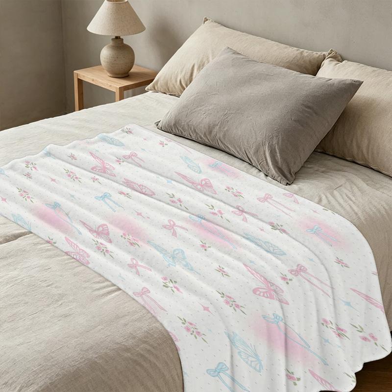 Lightweight Flannel Blanket - Butterfly Floral Print, Soft Cozy Warm Throw for Sofa Bedroom, Christmas Halloween Home Decor