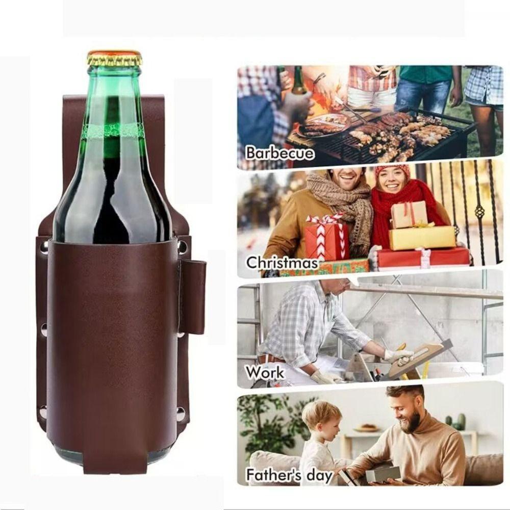Leather Beer Bottle Waist Case Portable Beer Belt Bag Handy Wine Bottles Beverage  Holder Outdoor Drink Bottle Case Cover