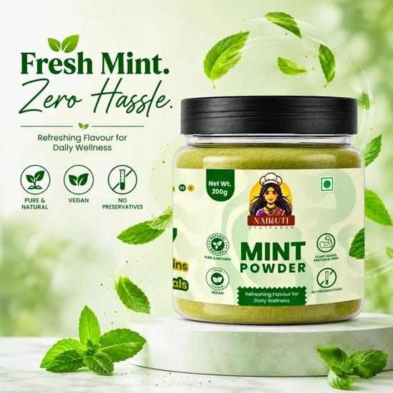 Nairuti Vyutpadan Mint Powder (Pudina Powder) 600g | Refreshing Aroma for Tea, Chutneys, Raita, Snacks, Digestive & Multi-Use Herb