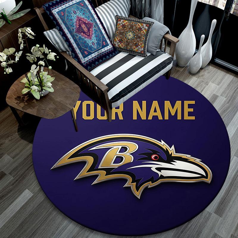 Custom Name,Baltimore Ravens pattern round rug,Carpet Rug for Living Room Bedroom Playroom ,Non-slip Floor Mat,Holiday Gifts and Birthday Gifts.
