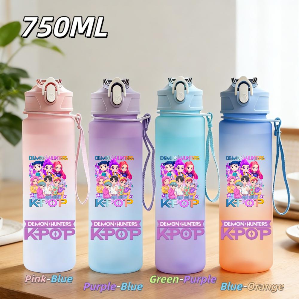 750ML Anime KPop Demon Hunters Sports Water Bottle Leak Proof Colorful Straw Cup Portable Water Bottle designed for Outdoor Sport Fitness