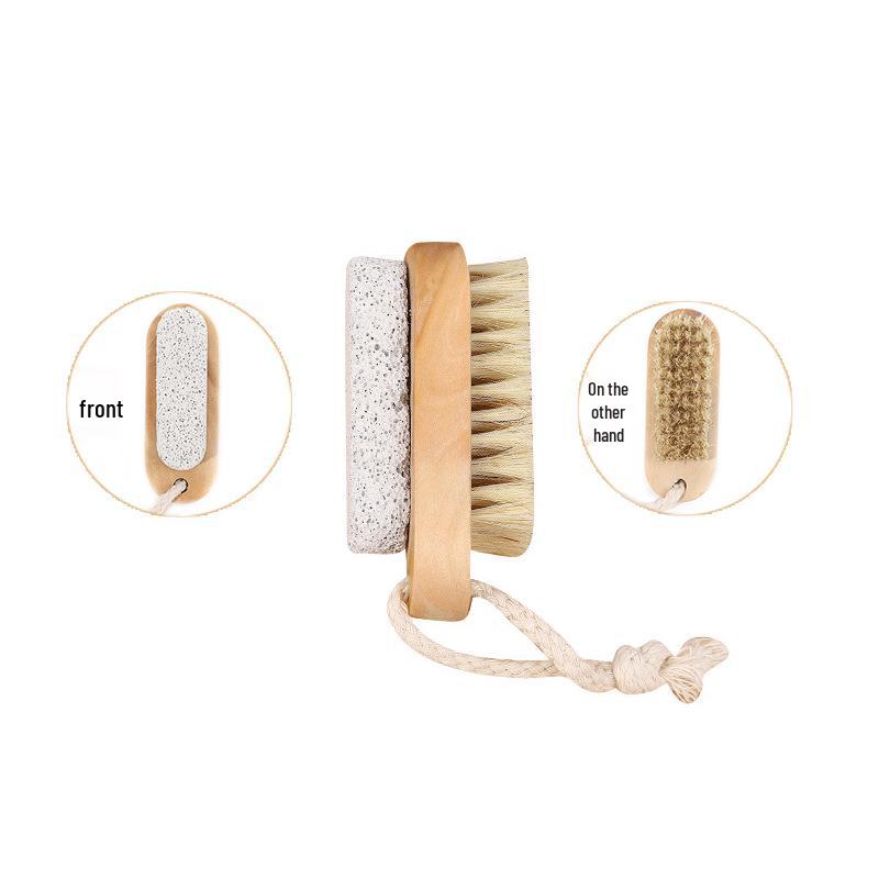 Lotus Wood Dual-sided Bath & Nail Brush with Boar Bristles and Foot Stone