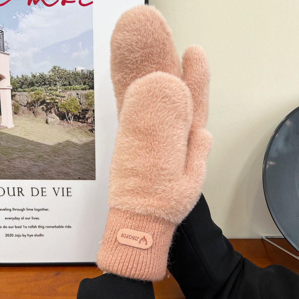 Warm Full Finger Mittens Plush Cycling Driving Gloves Fashion Solid Color Gloves  Winter