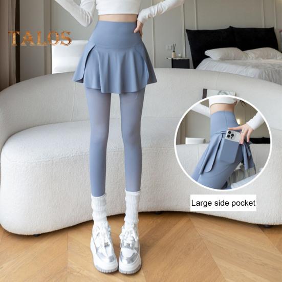 Damen Yogahose mit Fake-Tow-Piece-Rock, Patchwork, Skinny-Kompression, hohe Taille, Telefontasche, Po-Lift, Anti-Exposure, nahtlos, Sport, Fitnessstudio, Joggen