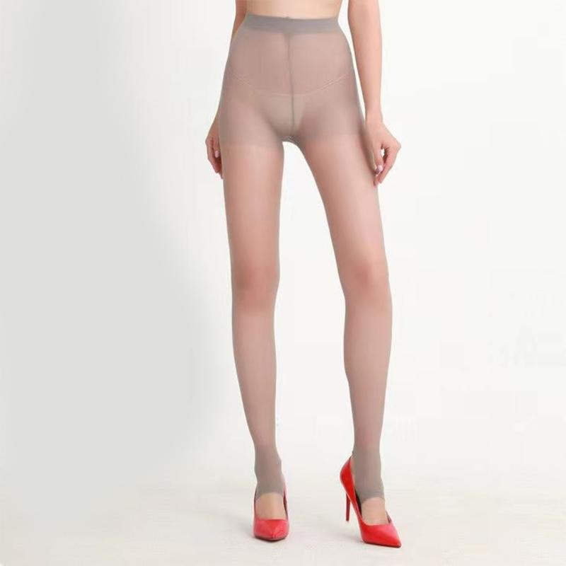 Women Summer Ultra Thin Sheer Footless Stirrup Tights Stockings Solid Color Control Top Silk Pantyhose Dance Leggings