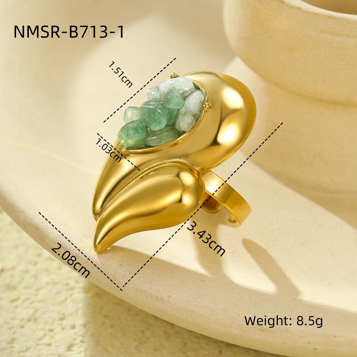 GEMCHIC Women s Vintage Geometric Water Drop Shape Stainless Steel Double Layer Natural Stone Drip Ring