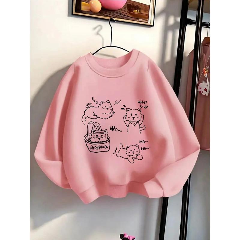 Kids Sweatshirt Hoodie for Girls with a Round Neck - Adorable Cats Engaging In Shopping And Play, Machine Washable