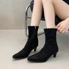 Autumn Street Style Pointed Toe Slim Women Ankle Boots Fashion Square Heels Shoes Female Modern Short Booties