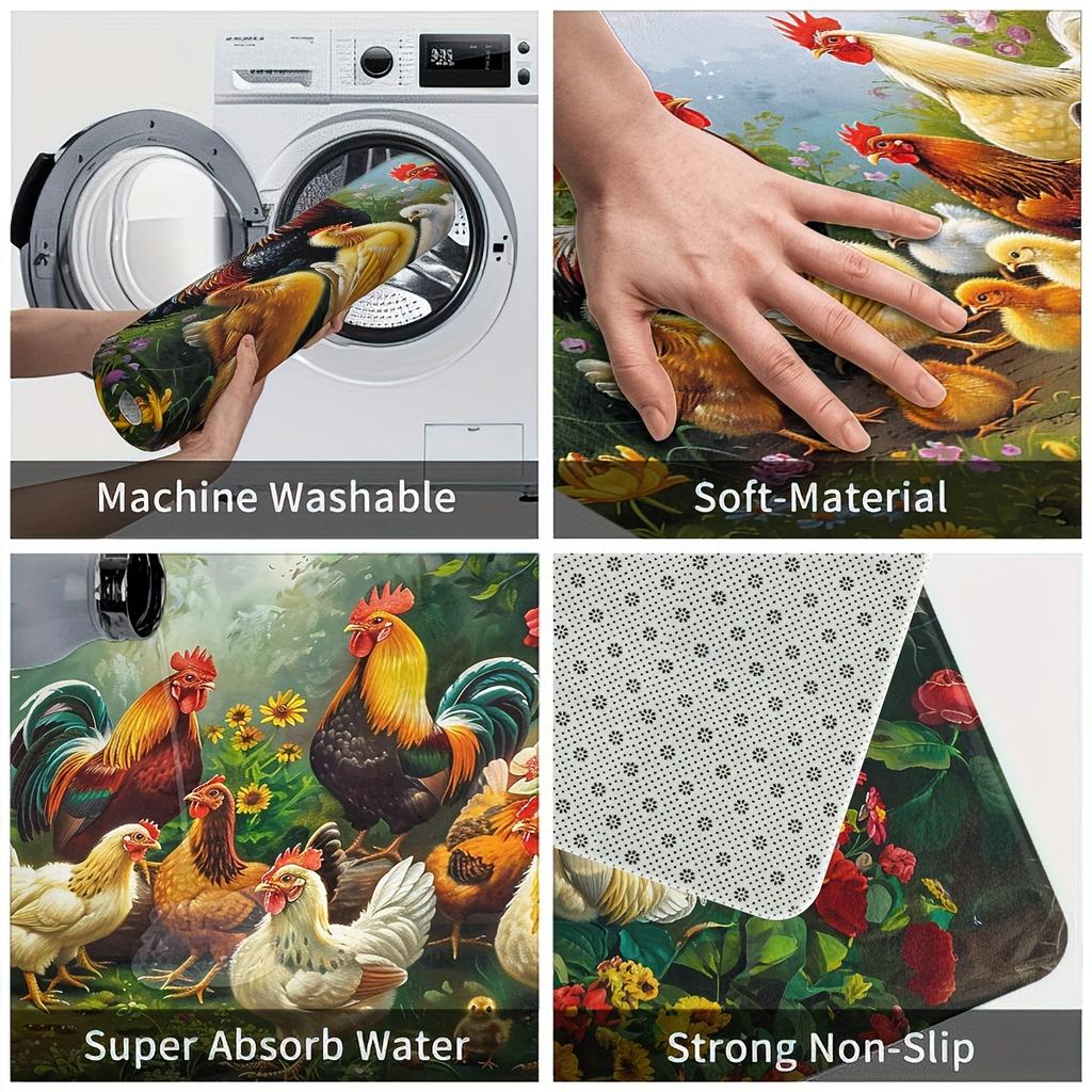 1Pcs Anti Fatigue Kitchen Rugs,  Rooster Print Waterproof Non-Slip Thick Cushioned Kitchen Mat Heavy Duty Comfort Standing Mat for Kitchen