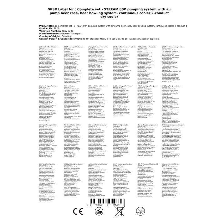 Tireuse à bière - STREAM 80K - Pompe à bière 2 lignes - Refroidisseur à débit continu - Refroidissement à sec