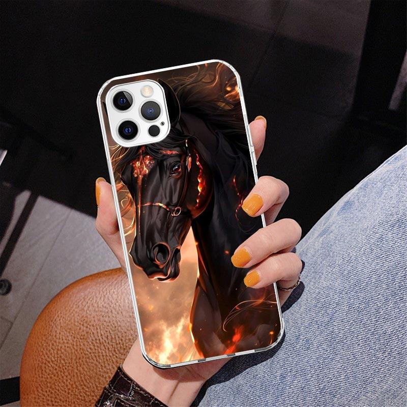 Animal Black Horse Phone Case For iPhone 17 Air 16 Pro Max 16E 15 + 14 Plus 11 12 13 Mini 7 8 SE Gift Print Cover Fundas 16 Pro