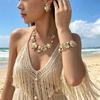 Vintage Ocean Inspired Jewelry Set for Women Exaggerated Metal Enamel Starfish Shell Coral Simulated Pearl Necklace Bracelet