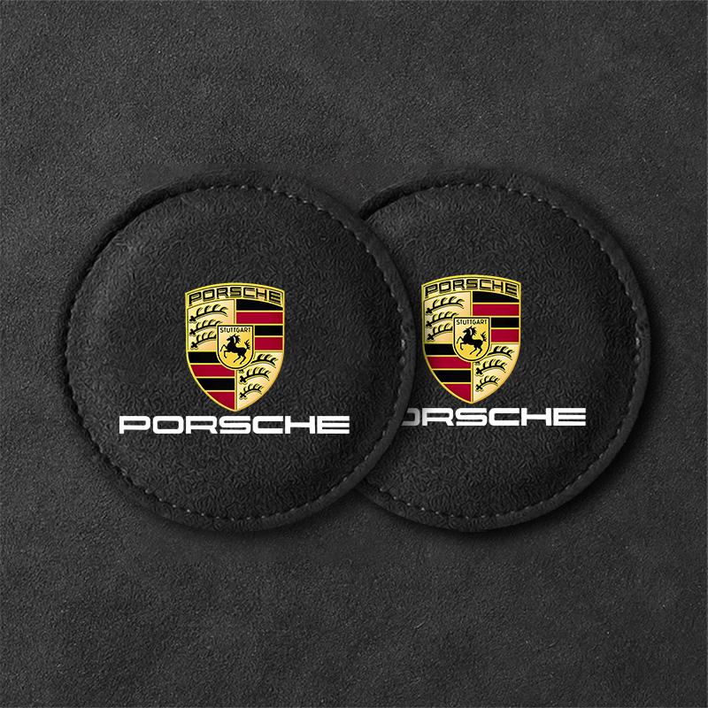 2PCS Car Coaster Mat Water Cup Slot Non-Slip Pads For Porsche Panamera Cayenne Taycan 911 718 Macan Carrera-GT 928 968 Accessory