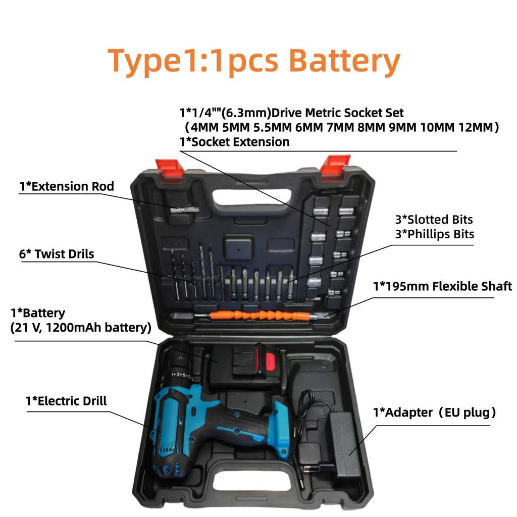 Domácí multifunkční 21V akumulátorová vrtačka 3 pracovní režimy 2stupňová regulace otáček plynulá regulace otáček mini elektrická vrtačka/šroubovák s LED světlem