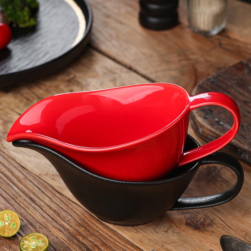 Ceramic Gravy Boats Seasoning Pot Steak Plate Black Pepper Tomato Sauce Cup Steak Sauce Pot Ceramic Steak Sauce Bucket Tableware