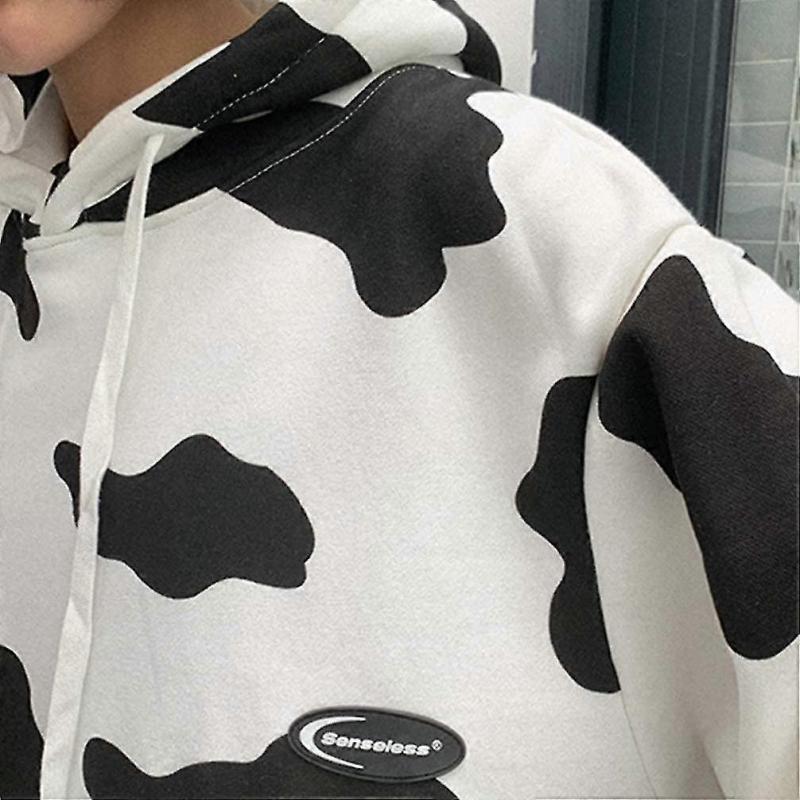 Damen Mode Hoodie Kuhdruck Pullover Herbst Winter Kapuzen-Sweatshirts-Größe M