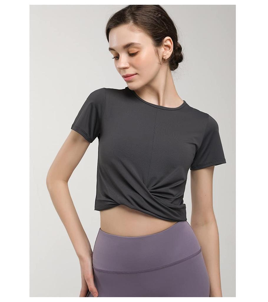 Yuoku Short Sleeve Yoga Fitness Top for Hot Solid Short Women's T-Shirt, Yoga, Sweat-Wicking, Quick-Drying, Breathable, Workout, Gym, Color, Sleeve,